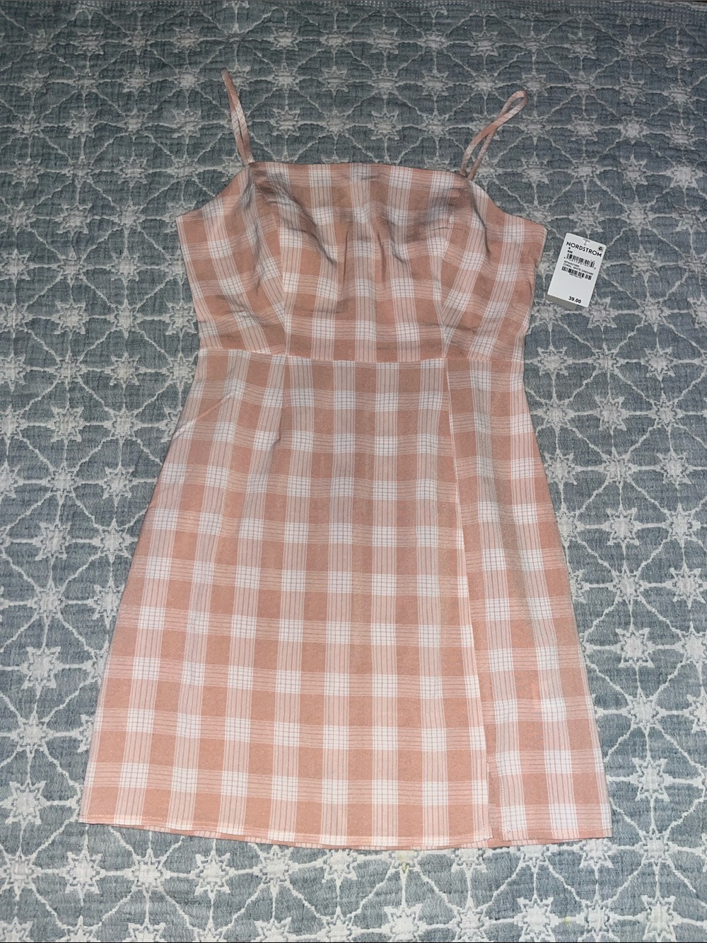 bp Peach & White Gingham Mini Dress